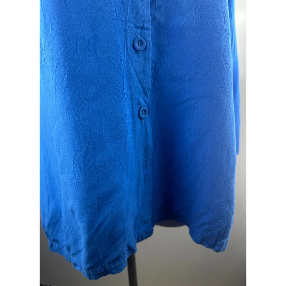 Jams World Solid Dutch Blue Button Blouse Crinkle Shirt Sz Small 3/4 Sleeve Top - Picture 15 of 16